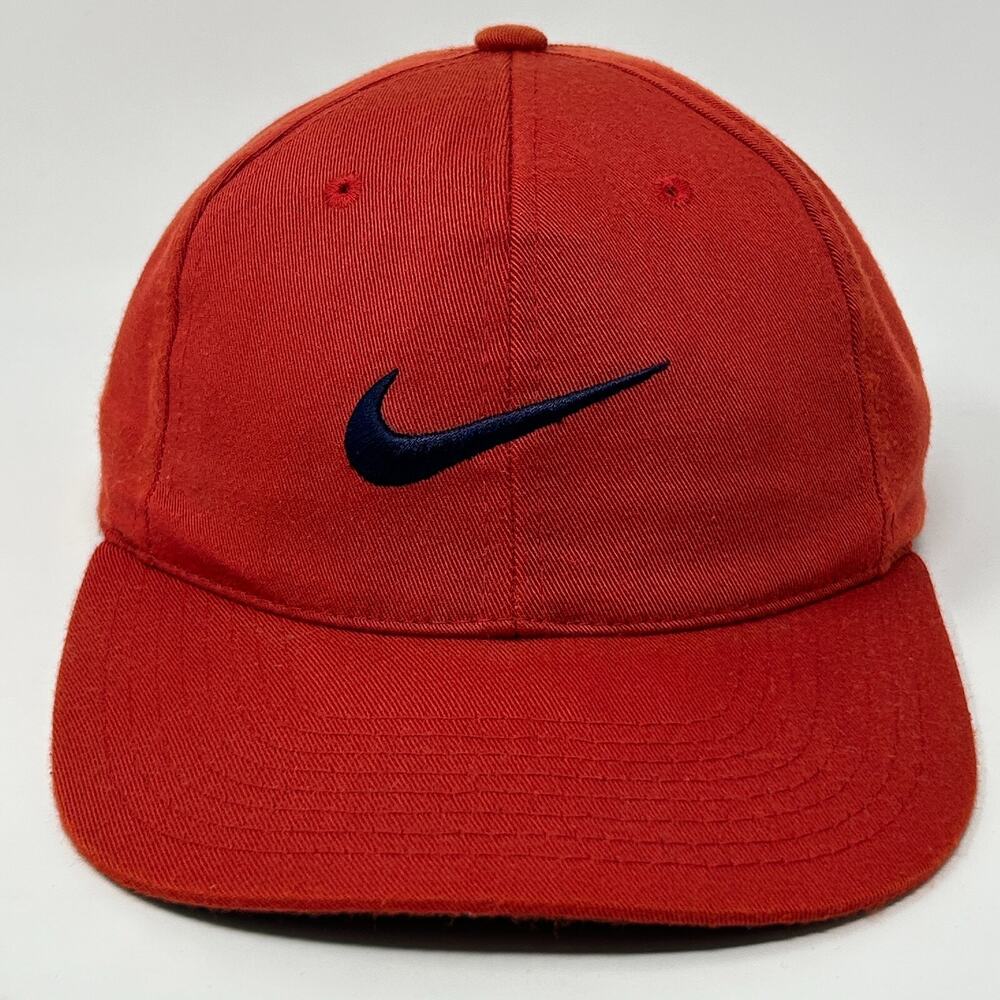Vintage 90s Nike Center Swoosh Hat Baseball Cap Red Logo Snapback 6 Panel